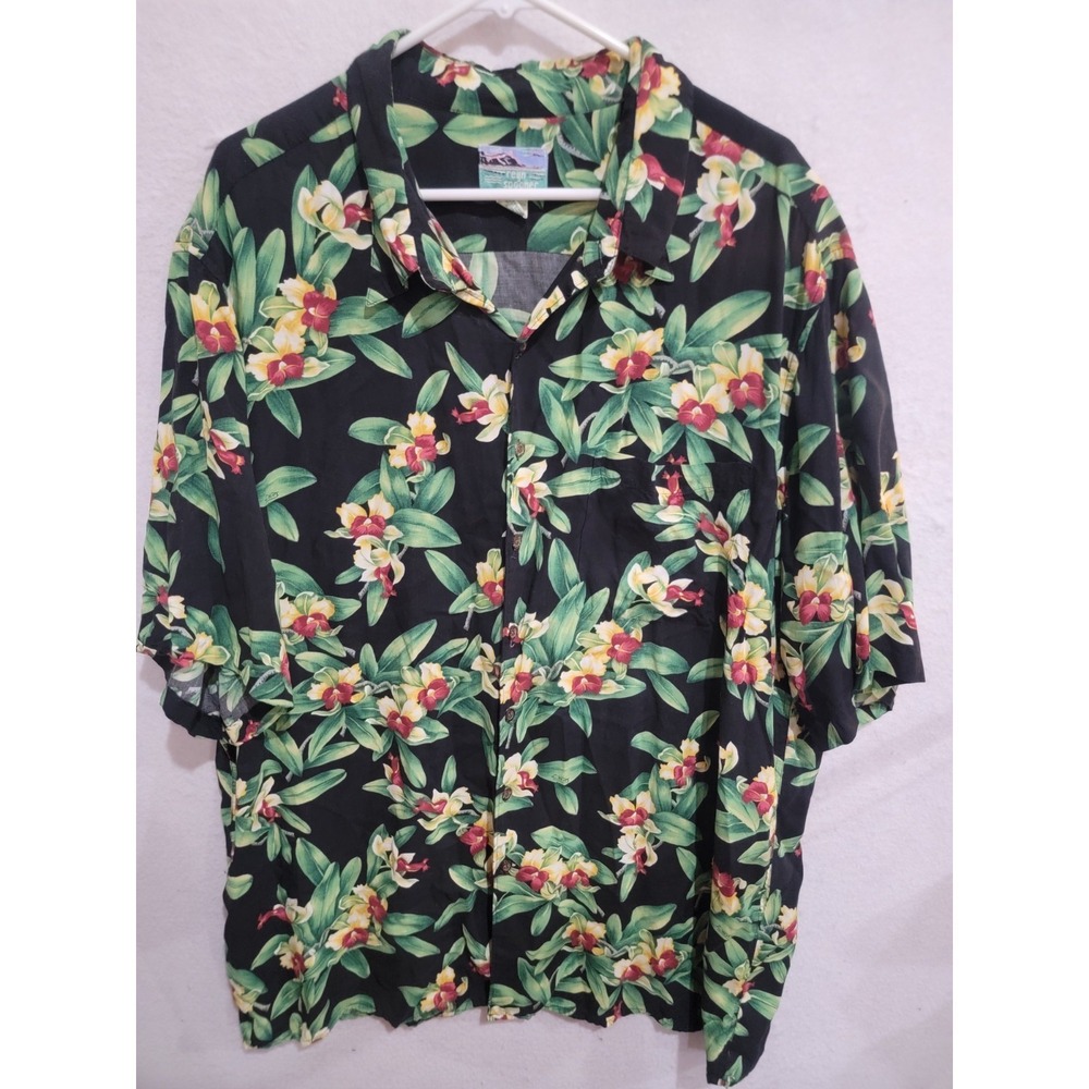 Vintage Reyn Spooner Hawaiian Shirt XXXL Black Floral Orchid Rayon 90s‎ Y2K 3XL